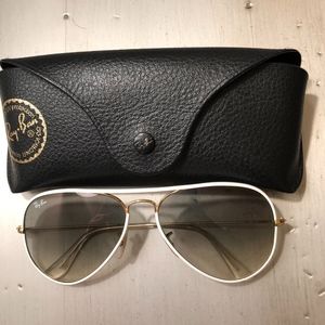 White framed Ray Ban Aviator Sunglasses